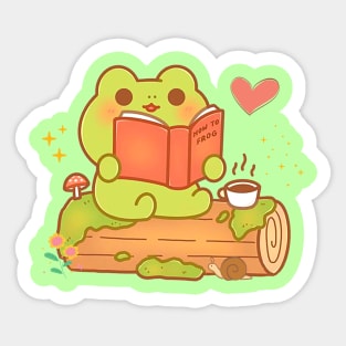 Cottagecore Reading Frog Sticker